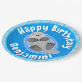 可愛いハッピーシーオッターブルー漫画イラストレーション ペーパープレート (アングル)