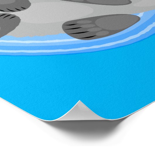 可愛いハッピーシーオッターブルー漫画イラストレーション ポスター (角)