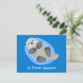 可愛いハッピーシーオッターブルー漫画イラストレーション ポストカード (スタンド正面)