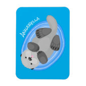 可愛いハッピーシーオッターブルー漫画イラストレーション マグネット (縦)