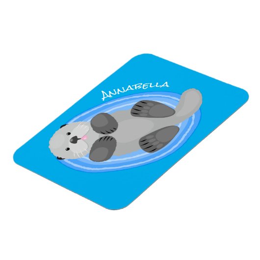 可愛いハッピーシーオッターブルー漫画イラストレーション マグネット (左側)