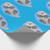 可愛いハッピーシーオッターブルー漫画イラストレーション ラッピングペーパー (角)