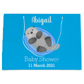 可愛いハッピーシーオッターブルー漫画イラストレーション ラージペーパーバッグ (正面)