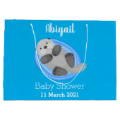 可愛いハッピーシーオッターブルー漫画イラストレーション ラージペーパーバッグ (裏面)