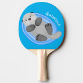 可愛いハッピーシーオッターブルー漫画イラストレーション 卓球ラケット (裏面)