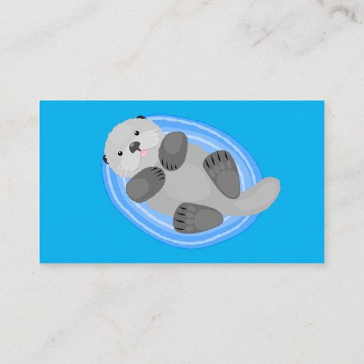 可愛いハッピーシーオッターブルー漫画イラストレーション 名刺 (裏面)