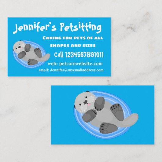 可愛いハッピーシーオッターブルー漫画イラストレーション 名刺 (正面/裏面)