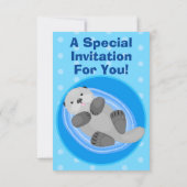 可愛いハッピーシーオッターブルー漫画イラストレーション 招待状 (裏面)