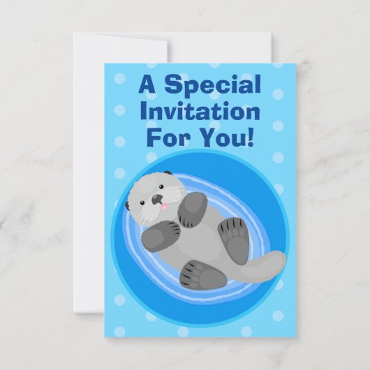 可愛いハッピーシーオッターブルー漫画イラストレーション 招待状 (裏面)