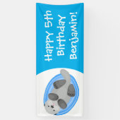 可愛いハッピーシーオッターブルー漫画イラストレーション 横断幕 (縦)