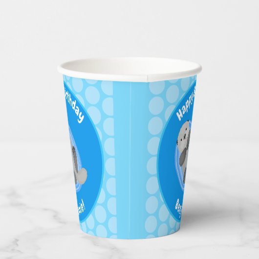 可愛いハッピーシーオッターブルー漫画イラストレーション 紙コップ (右)