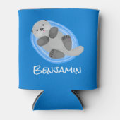 可愛いハッピーシーオッターブルー漫画イラストレーション 缶クーラー (正面)