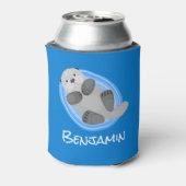 可愛いハッピーシーオッターブルー漫画イラストレーション 缶クーラー (缶裏面)