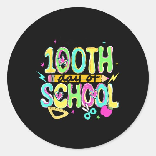 可愛いハッピースクール100th日鉛筆100日茶 ラウンドシール (正面)