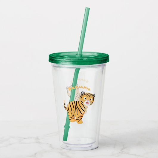 可愛いハッピータイガーの可愛い漫画 アクリルタンブラー (裏面)
