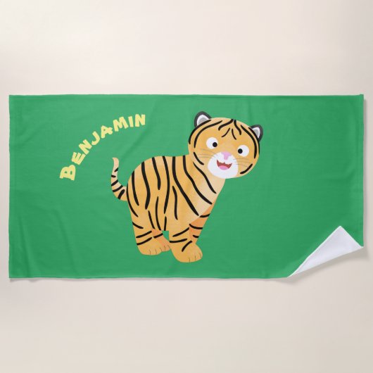 可愛いハッピータイガーの可愛い漫画 ビーチタオル (正面)