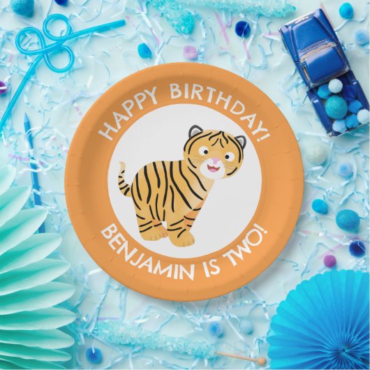 可愛いハッピータイガーパーソナライズされたカブの誕生日 ペーパープレート (パーティー)