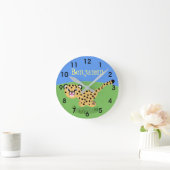 可愛いハッピーチランニングーテーイラストレーション ラウンド壁時計 (ホーム)