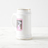 可愛いハッピードッグとソウルフルな目誕生日ピンク ビールジョッキ (正面左)