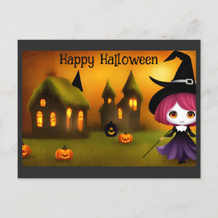 可愛いハッピーハローウィンアニメウィッチカボチャ ポストカード