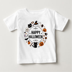 可愛いハッピーハローウィンキャットカボチャキッズティー ベビーTシャツ