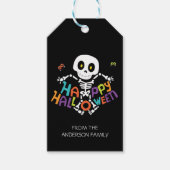可愛いハッピーハローウィンパーソナライズされたスケルトン名 ギフトタグ (正面)