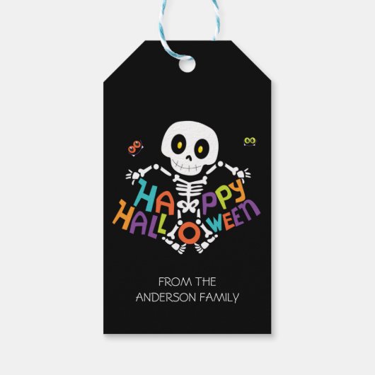 可愛いハッピーハローウィンパーソナライズされたスケルトン名 ギフトタグ (裏面)