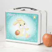可愛いハッピーバニーとライトブルーのスター メタルランチボックス (インサイチュ)
