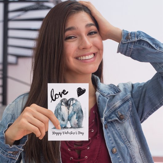 可愛いハッピーバレンタインデーとペンギンの愛 ポストカード