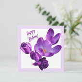 可愛いハッピーバースデーかわいらし紫色のクロカスフローラ カード (スタンド正面)