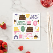 可愛いハッピーバースデーケーキバルーンパターン紙 スタンダードカクテルナプキン (インサイチュ)