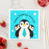 可愛いハッピーバースデーボーイペンギンブルーネクタイ (インサイチュ)