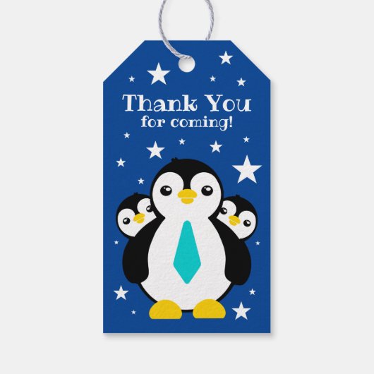 可愛いハッピーバースデーボーイペンギンブルーネクタイ ギフトタグ (裏面)