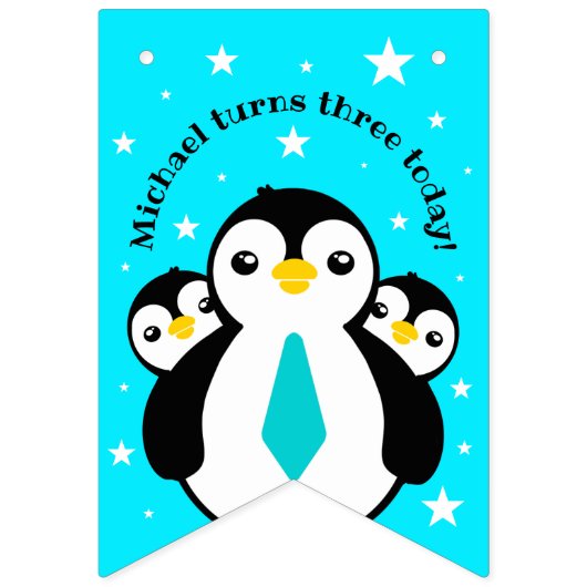 可愛いハッピーバースデーボーイペンギンブルーネクタイ バンティングフラッグ (第1の旗)