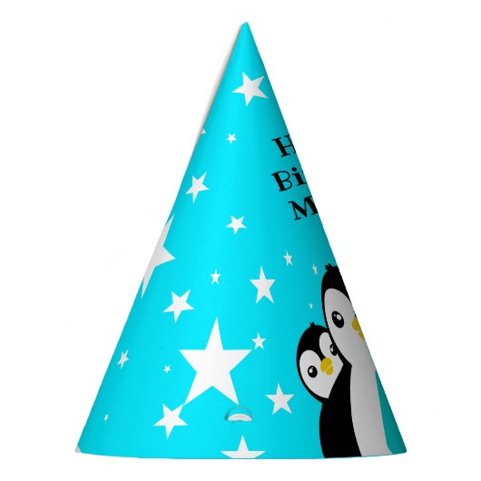 可愛いハッピーバースデーボーイペンギンブルーネクタイ パーティーハット (左)