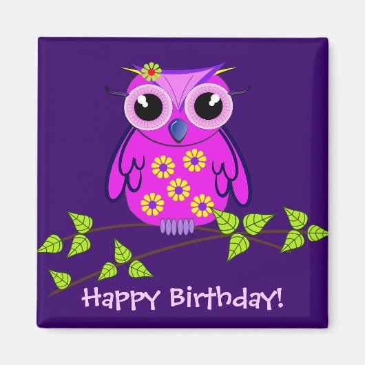 可愛いハッピーバースデーマグネットとピンクフクロウ マグネット (正面)