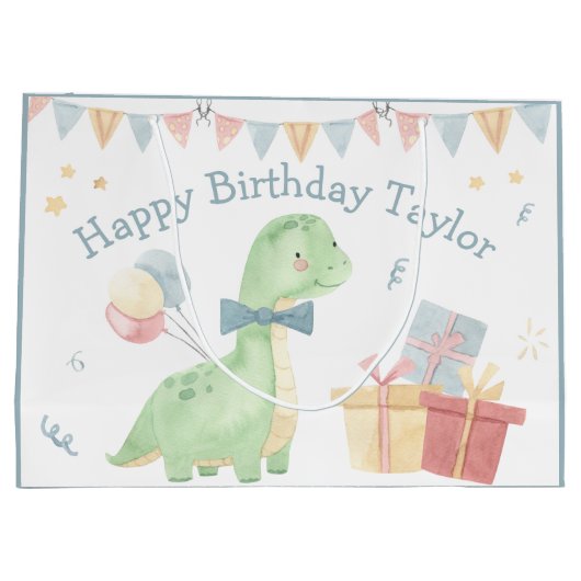 可愛いハッピーバースデー恐竜パーティー大抱き枕 ラージペーパーバッグ (裏面)