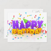 可愛いハッピーバースデー文字パープル&イエロー ポストカード (正面/裏面)