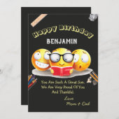 可愛いハッピーバースデー誇りを持ったファミリーラブおもしろいカード (正面/裏面)