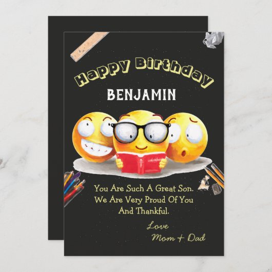 可愛いハッピーバースデー誇りを持ったファミリーラブおもしろいカード (正面/裏面)