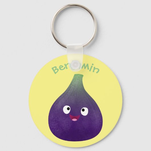 可愛いハッピーパープルイチジクのフルーツマンガ キーホルダー (正面)