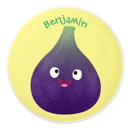 可愛いハッピーパープルイチジクのフルーツマンガ セラミックノブ (正面)