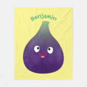 可愛いハッピーパープルイチジクのフルーツマンガ フリースブランケット (正面)