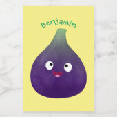 可愛いハッピーパープルイチジクのフルーツマンガ フードラベル (シングルラベル)