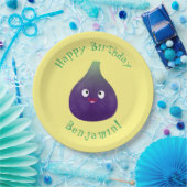 可愛いハッピーパープルイチジクのフルーツマンガ ペーパープレート (パーティー)