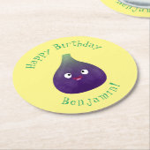 可愛いハッピーパープルイチジクのフルーツマンガ ラウンドペーパーコースター (アングル)