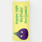 可愛いハッピーパープルイチジクのフルーツマンガ 横断幕 (縦)