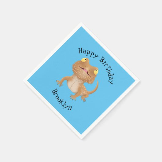 可愛いハッピーヒゲのドラゴントカゲの誕生日の漫画 スタンダードカクテルナプキン (角)