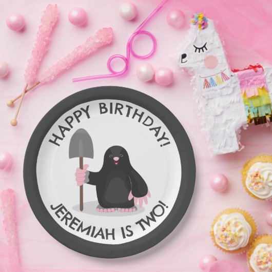 可愛いハッピーモルパーソナライズされた漫画の誕生日 ペーパープレート (パーティー)