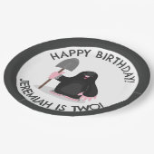 可愛いハッピーモルパーソナライズされた漫画の誕生日 ペーパープレート (アングル)